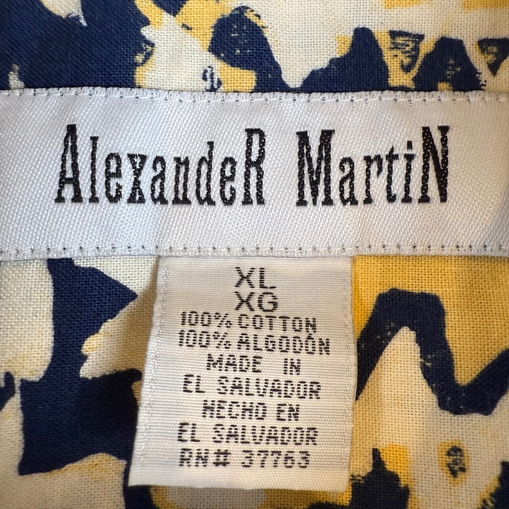 Alexander Martin Mens XL Short Sleeve Button Down Shirt Abstract Geo Navy Yellow - Picture 4 of 6